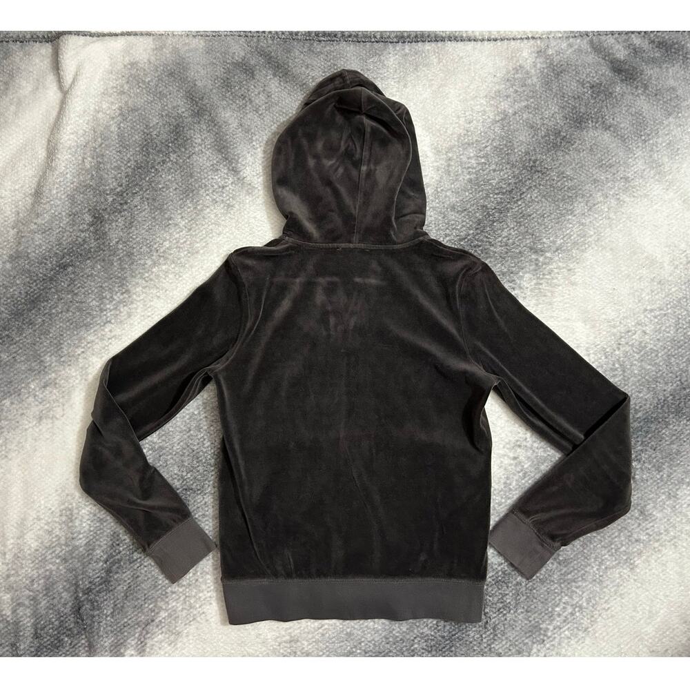 Juicy Couture Y2k Velour Track Full Bling J Zip Hooded Gray Jacket Size Large - Picture 2 of 9